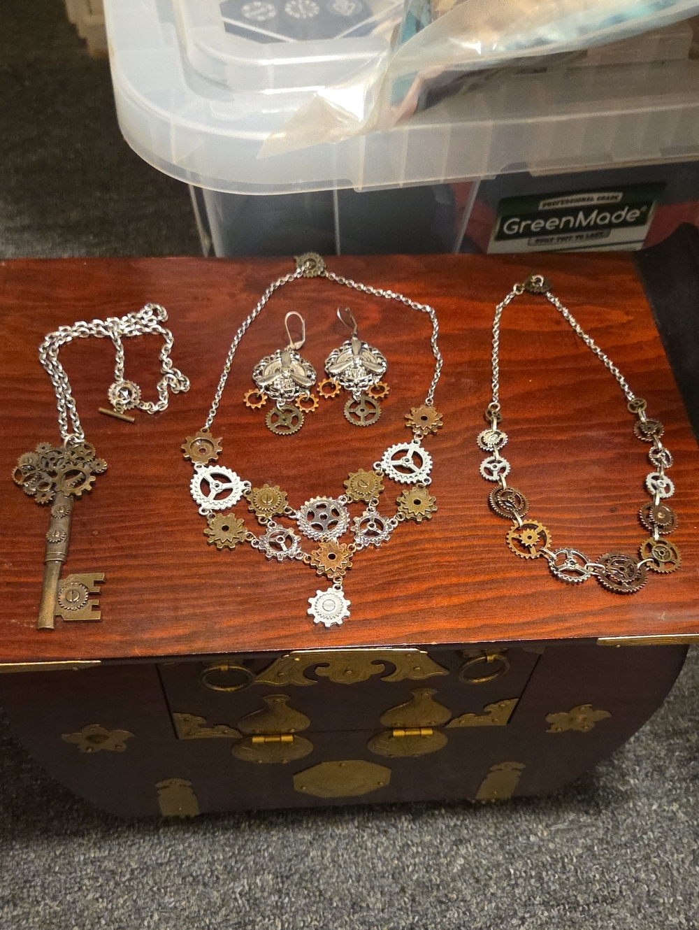 Steampunk Gear Silver and Brass Necklace Set